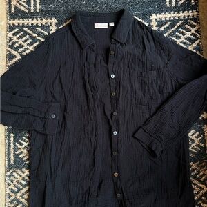 Black Muslin Cotton Oversized Button-Up Shirt